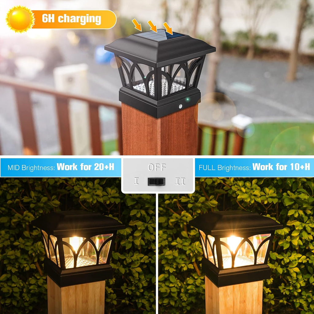 VOLISUN Solar Fence Post Cap Lights, Edison LED 2 Modes 4Pack,Slate Black