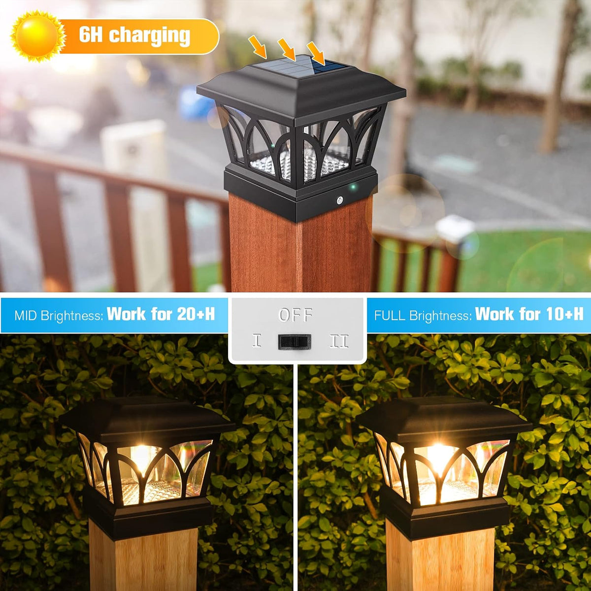 VOLISUN Solar Fence Post Cap Lights, Edison LED 2 Modes 4Pack,Slate Black