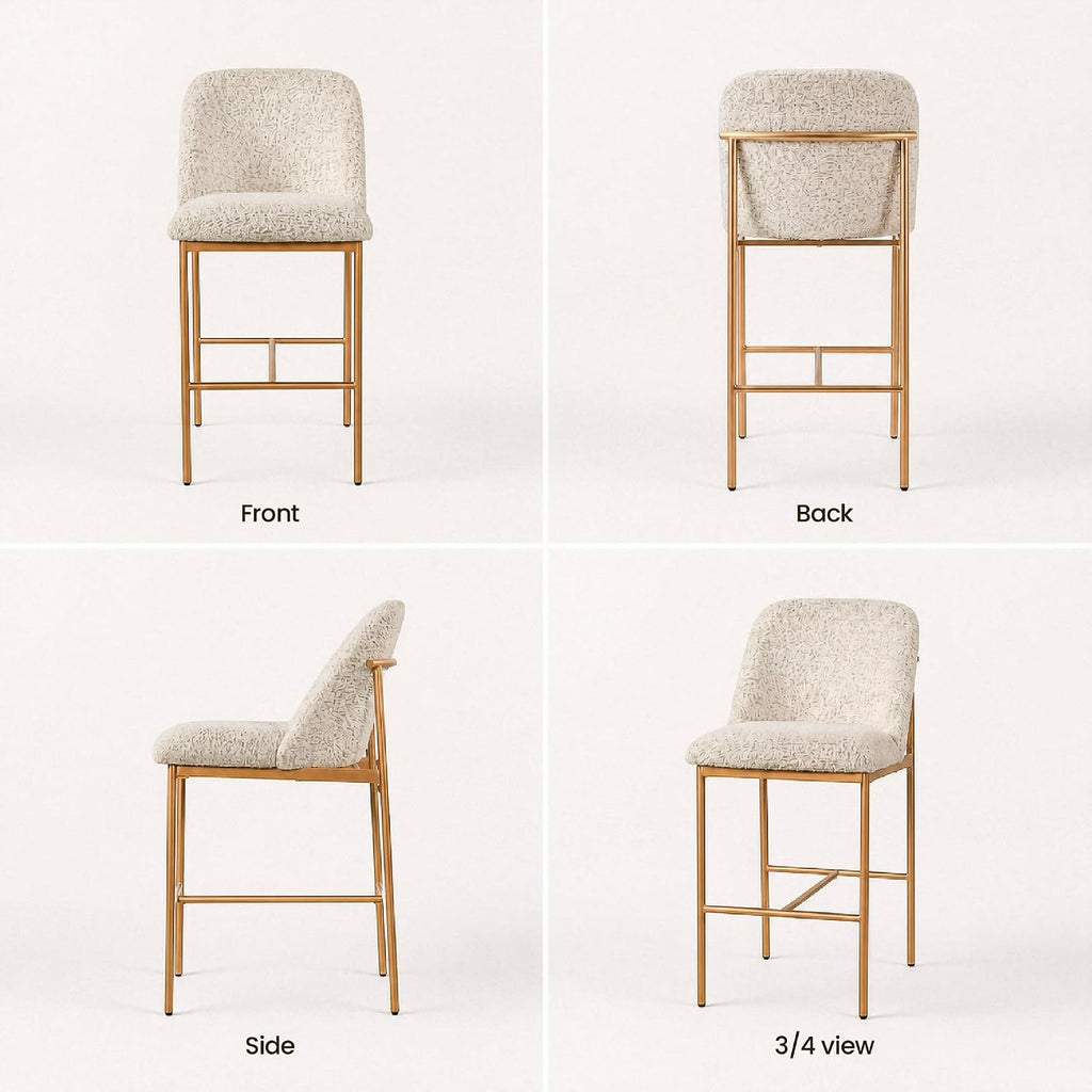 COLAMY Counter Height Bar Stools Set of 4, Modern Tweed Upholstered Kitchen Island Chairs with 3" Thick Cushion and Matte Gold Frame, Luxury 25 Inch Barstools with Back for Home Bar Dining Room, Beige