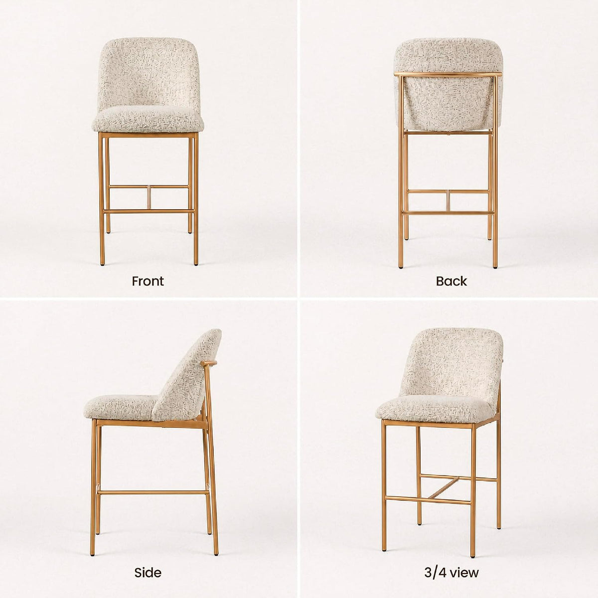 COLAMY Counter Height Bar Stools Set of 4, Modern Tweed Upholstered Kitchen Island Chairs with 3" Thick Cushion and Matte Gold Frame, Luxury 25 Inch Barstools with Back for Home Bar Dining Room, Beige