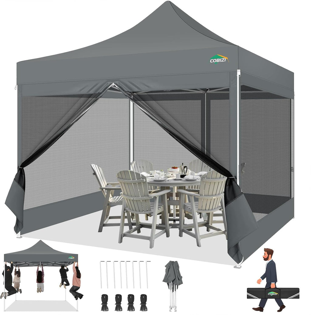 COBIZI 10x10 Heavy Duty Pop Up Canopy Tent with 4 Mosquito Netting Walls
