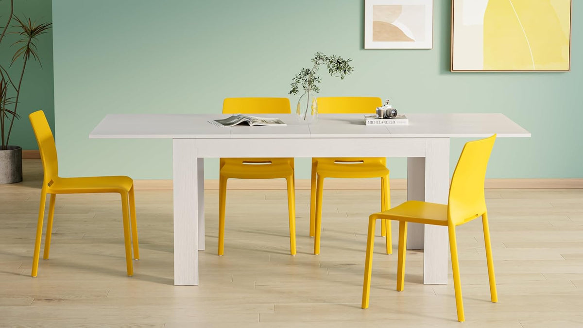 Mobili Fiver Easy Extendable Dining Table, 55.1 to 86.6 Inches, Seats 6-8, Ashwood White