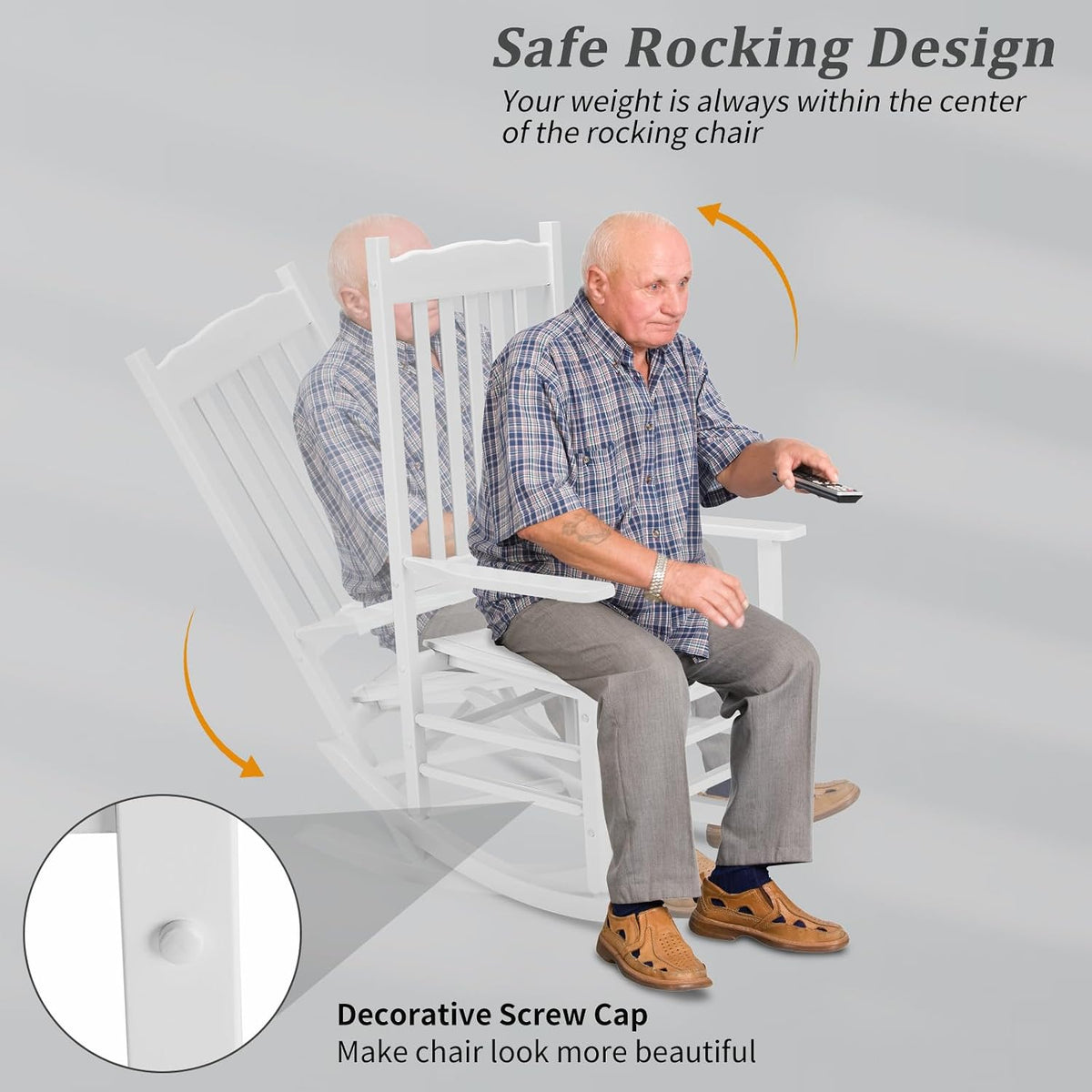 Outvita Outdoor Rocking Chair, Solid Wood High Back Rocker, White