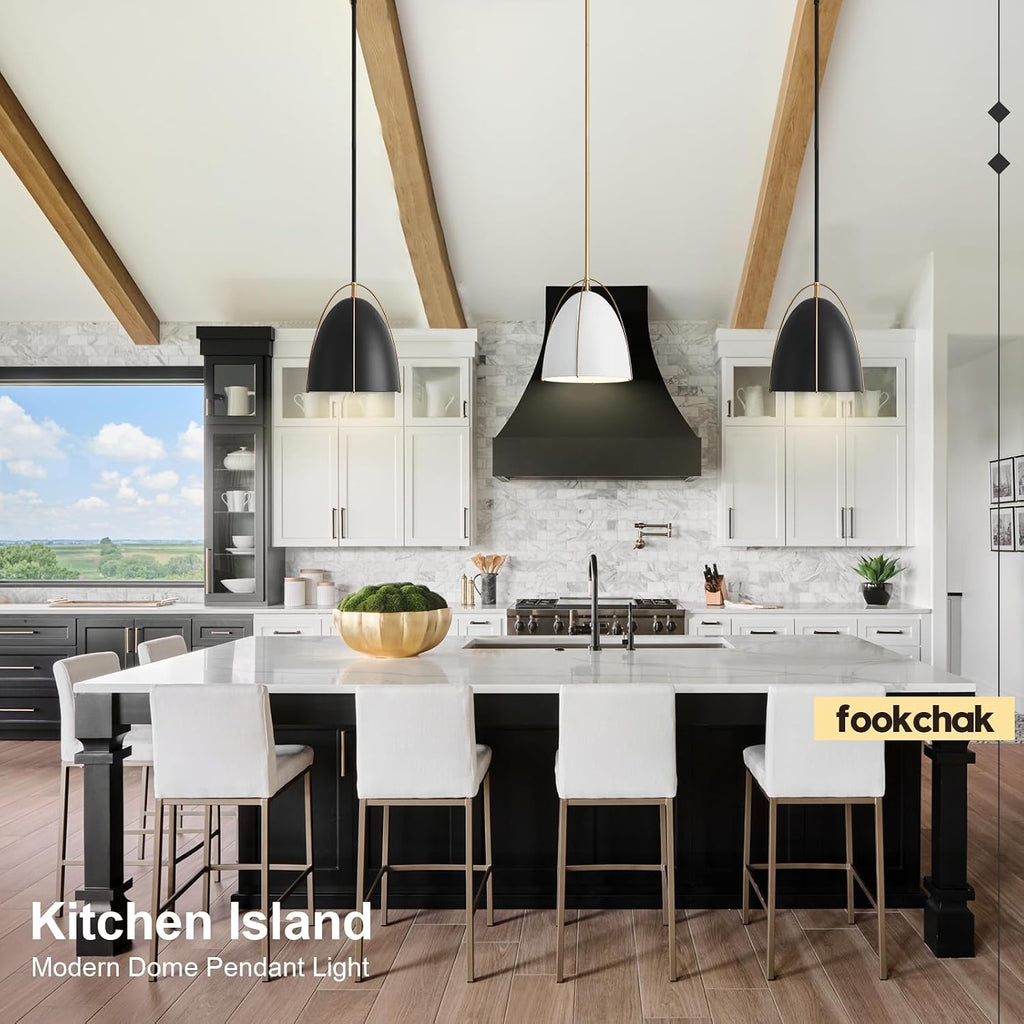 Black Dome Pendant Light 10in Kitchen Island Pendant Lighting Modern Black & Gold Ceiling Pendant Light Fixture for Kitchen Sink Dining Room, E26