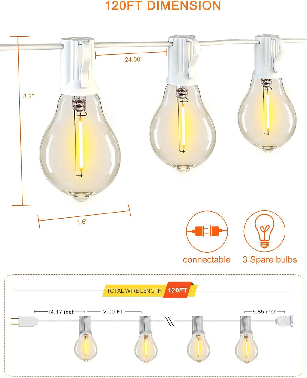 white outdoor string lights 120ft waterproof lighting for on a desk or shelf