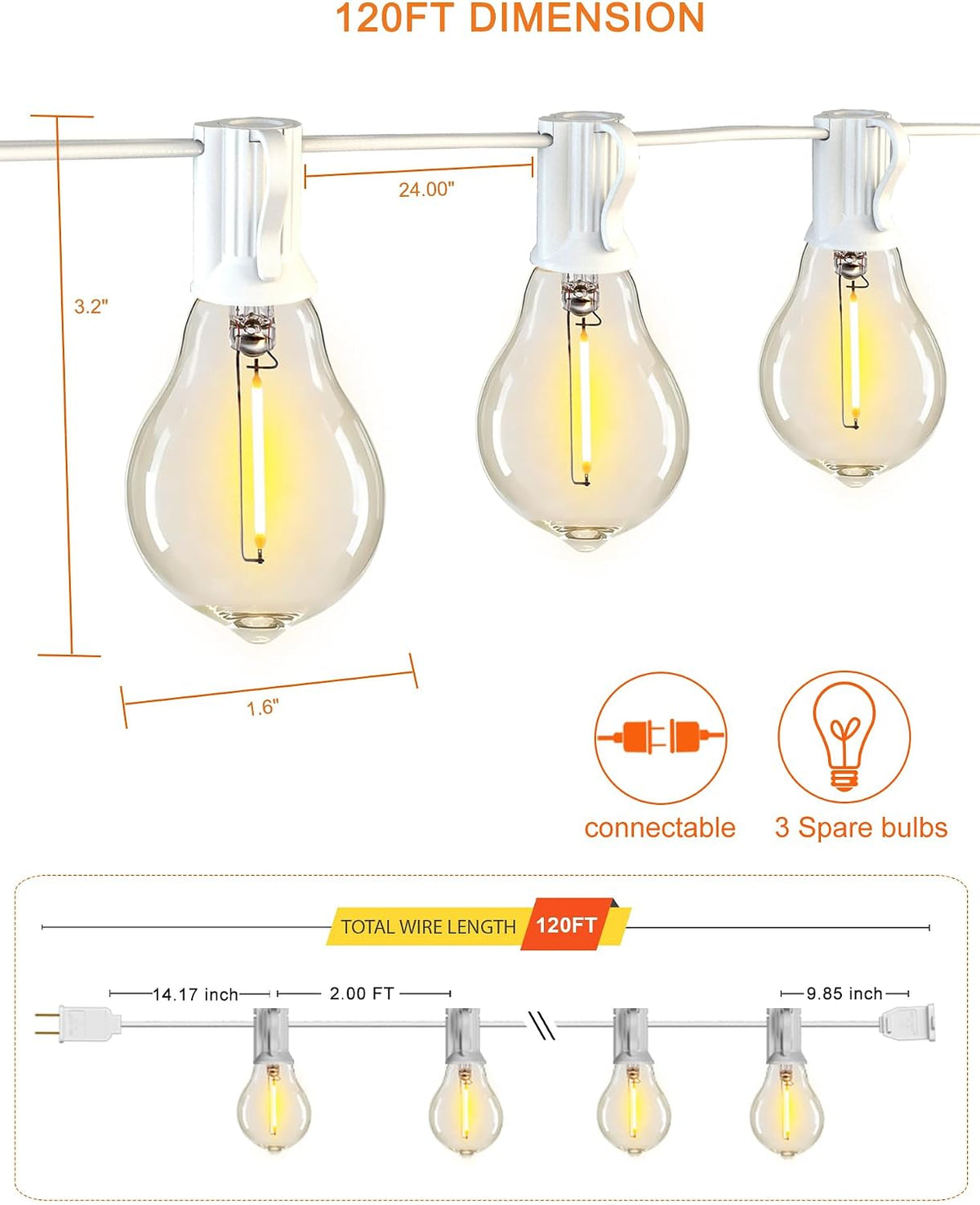 white outdoor string lights 120ft waterproof lighting for on a desk or shelf