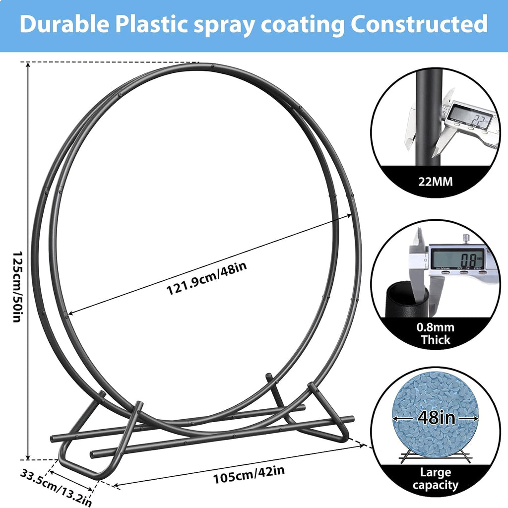 48 Inch Metal Pipe Firewood Rack Circle for Indoor and Outdoor Use