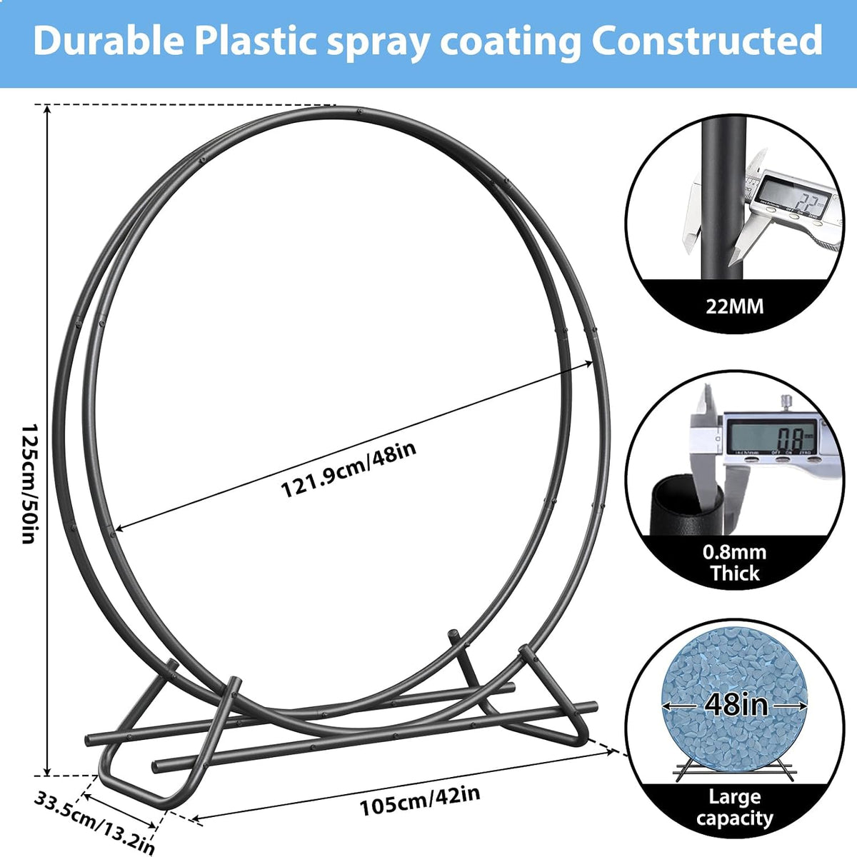 48 Inch Metal Pipe Firewood Rack Circle for Indoor and Outdoor Use