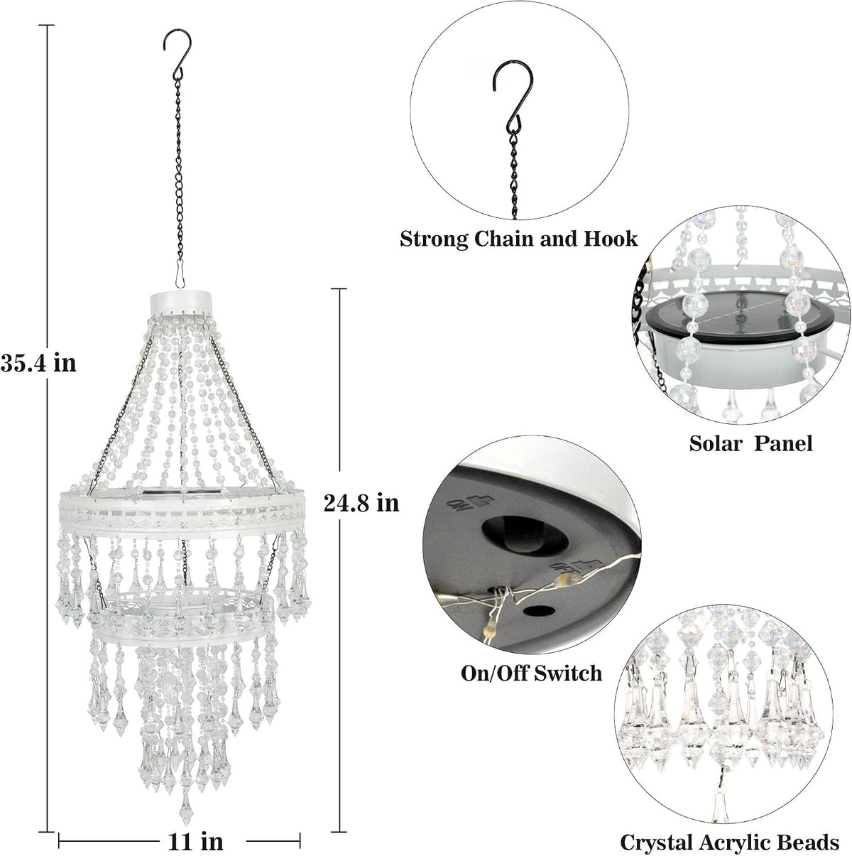 Solar Crystal Hanging Chandelier Outdoor Decorative Garden Light | Acrylic Crystals with 30 Warm LEDs for Gazebo, Wedding, Party, Tree Perfect Gift for Mom