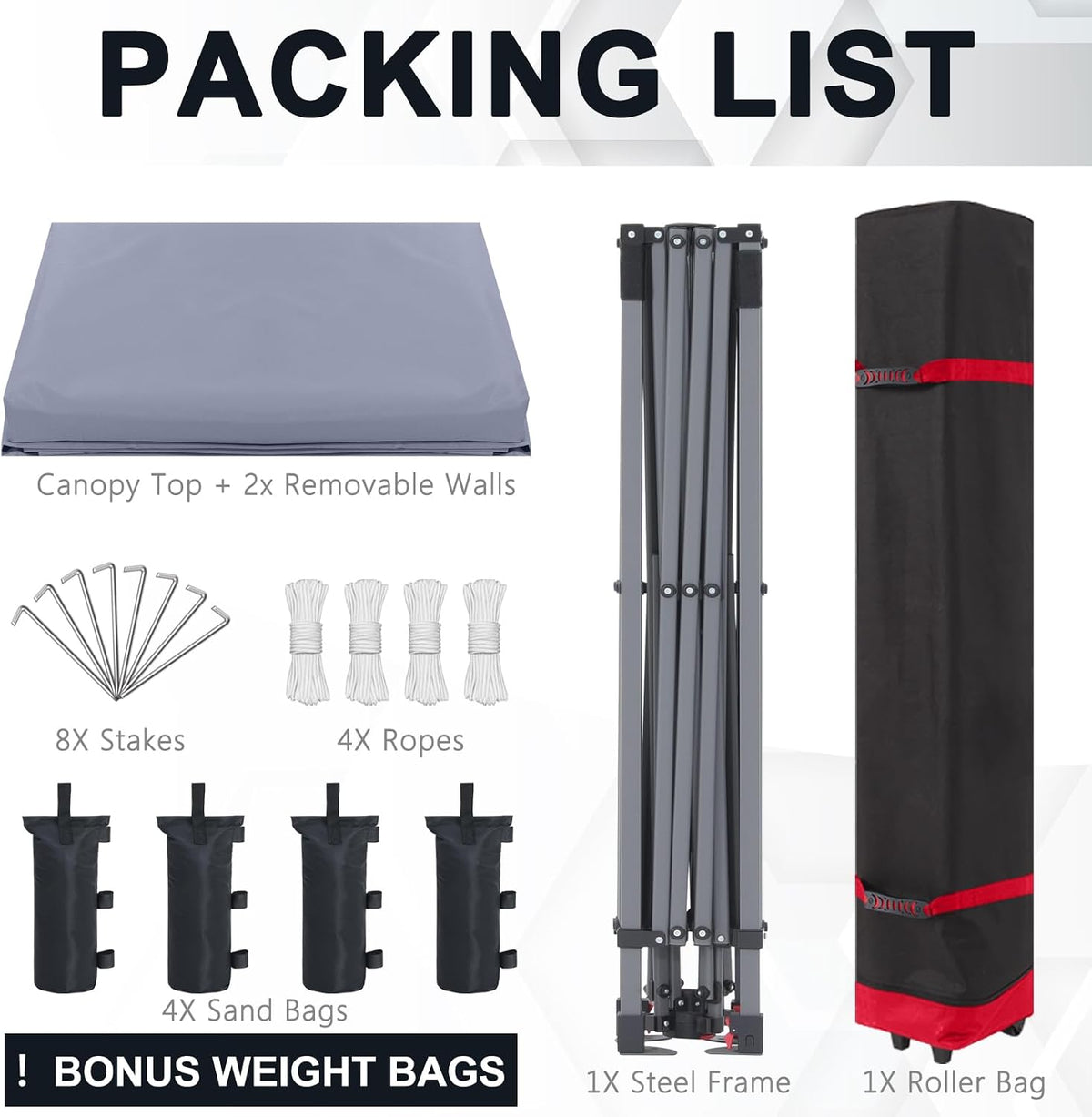 cooshade pop up canopy tent with 2 sidewalls, package contents