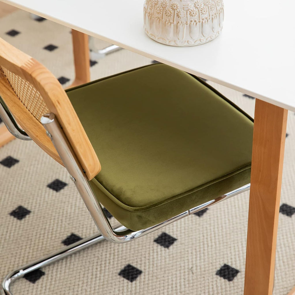 MFFM Rattan Dining Chairs Set of 2, Green Velvet Dining Room Chair with Solid Back and Chrome Legs, Modern Mid Century Designed Chairs for Dining,Living Room,Kitchen Chairs (Olive Green-2pcs)