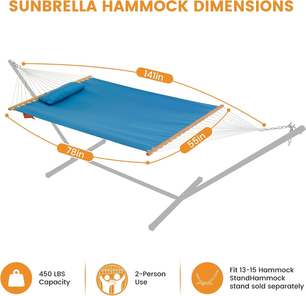 Lazy Daze 12 FT Sunbrella Fabric Hammock, Non-Fading Double Outdoor Hammock