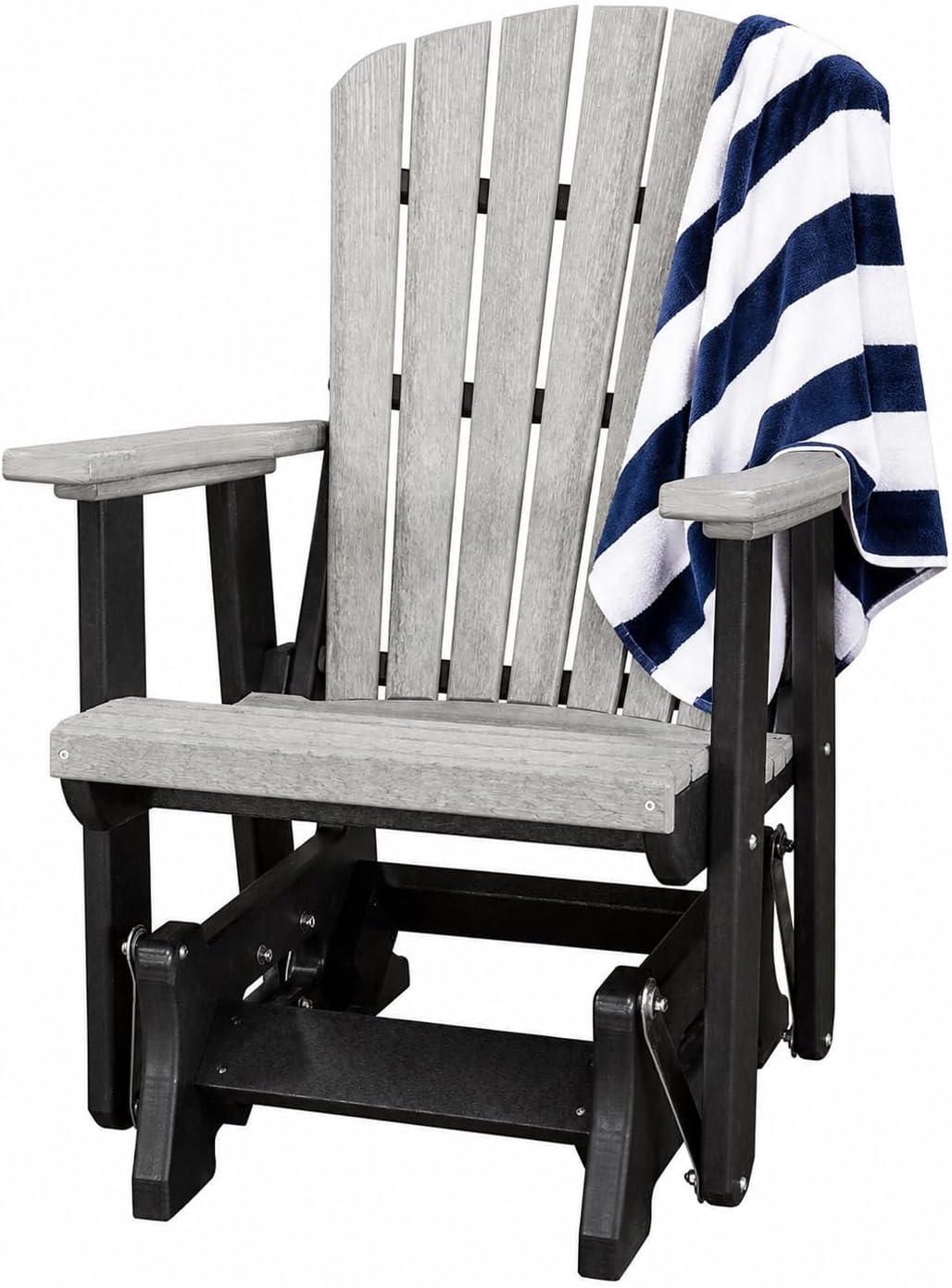 DutchCrafters Slat Fan Back Poly Adirondack Glider Outdoor Patio Chair (Black & Light Gray)