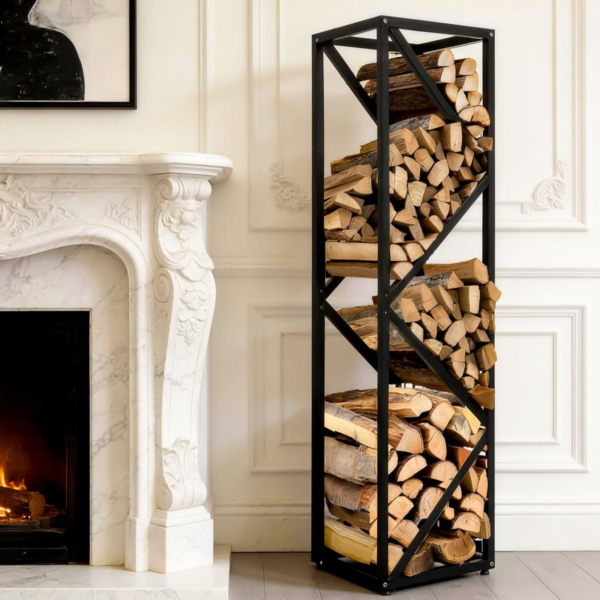 Yohsnor 46x12in Indoor Firewood Rack,Multiple Storage Zones for Fire Pits