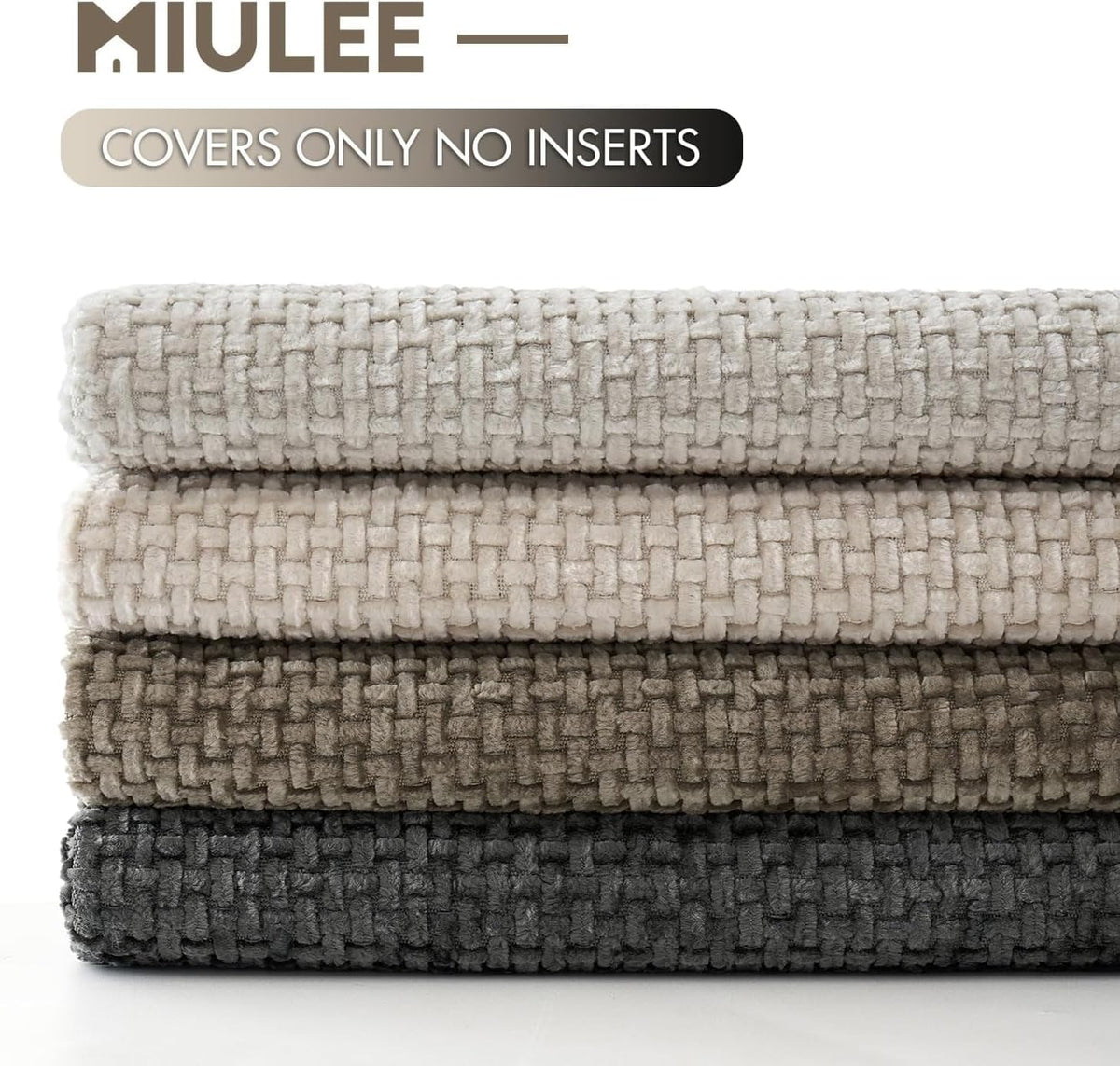 MIULEE Soft Decorative Chenille Euro Pillow Covers Neutral 24x24 Pack of 4