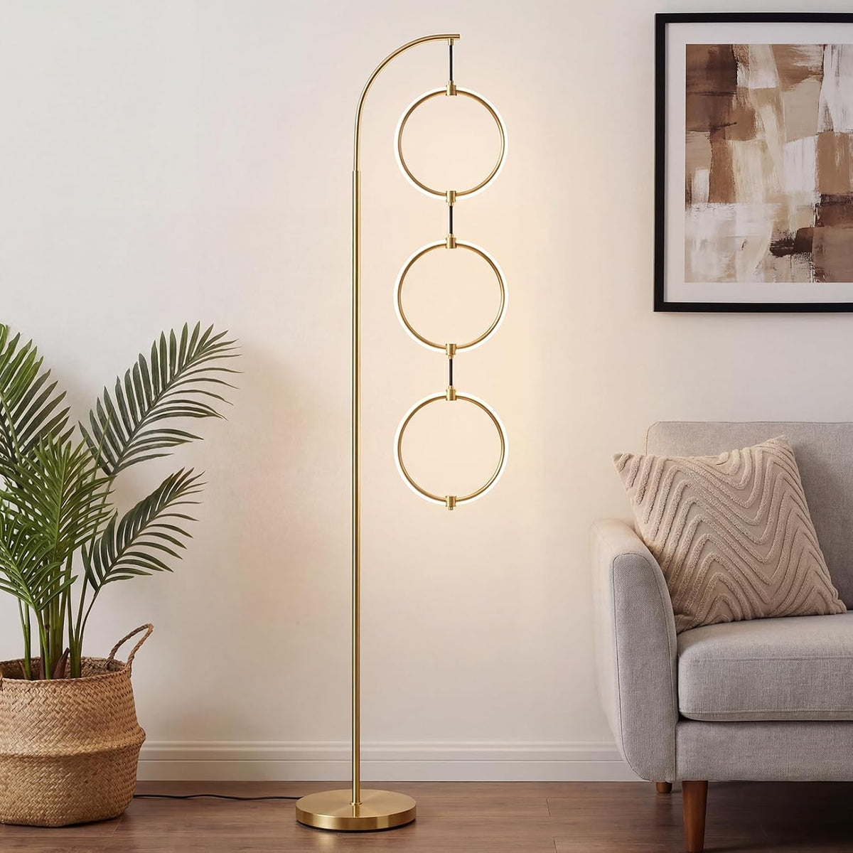 Bairth Gold 3-Light LED Floor Lamp, Modern Arc Floor Lamp for Living Room
