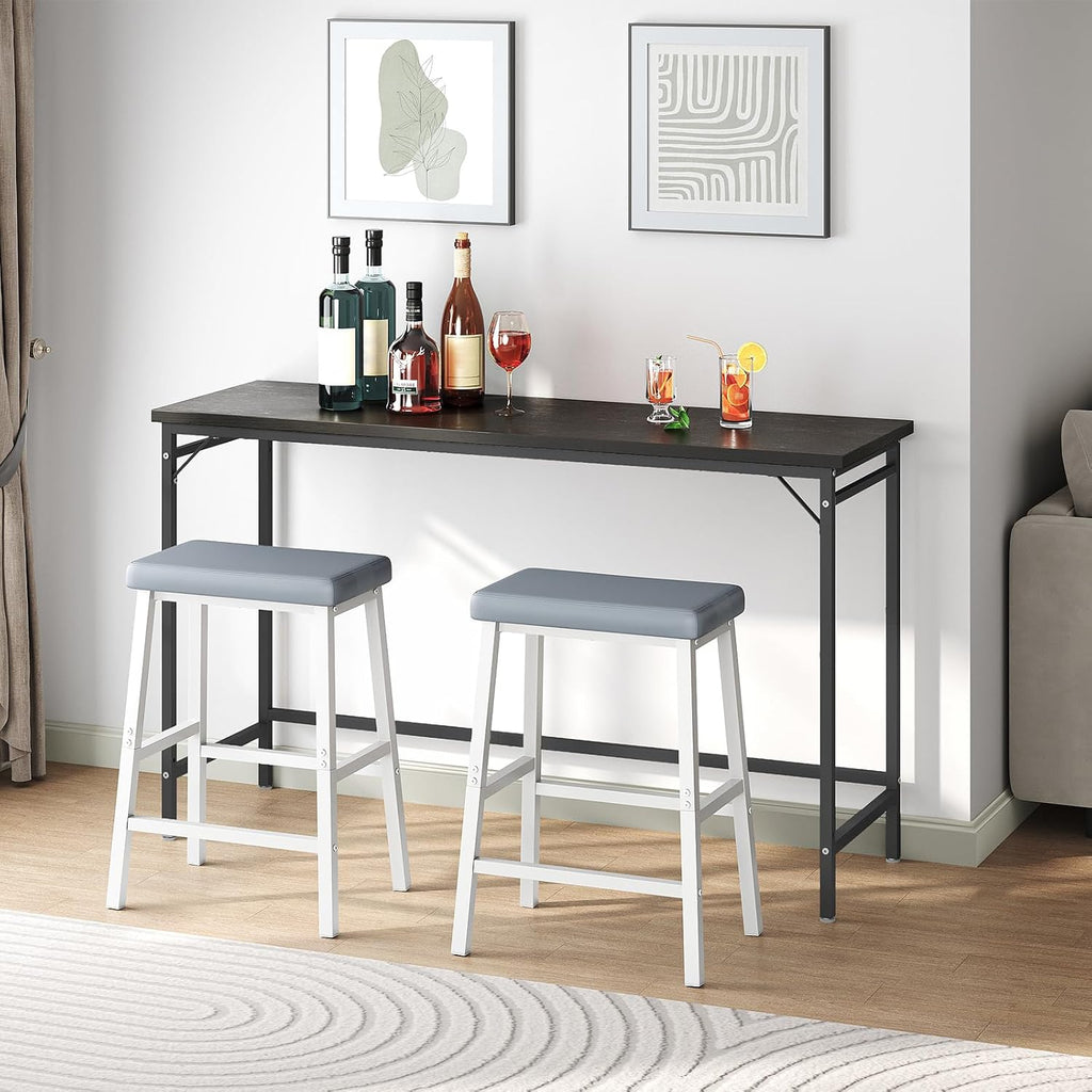HOOBRO Bar Stools, Set of 2 Bar Chairs, Counter Height Bar Stools, 24 Inch Barstools for Kitchen Counter, PU Upholstered Kitchen Stools, for Kitchen, Bar, Dining Room, White and Gray WG01MD01