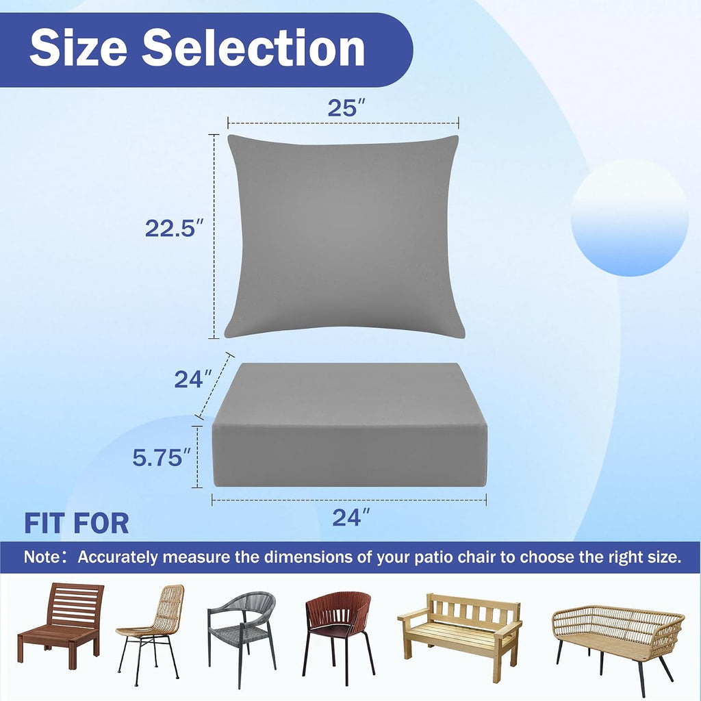 IASEAHK Outdoor Seat Cushion Set, Waterproof & Fade Resistant Patio Chair Cushions, Outdoors Cushion for Patio Furniture, 24 x 24 x 5.75 Inch, Outdoor Couch Cushions with Handle and Ties, Grey