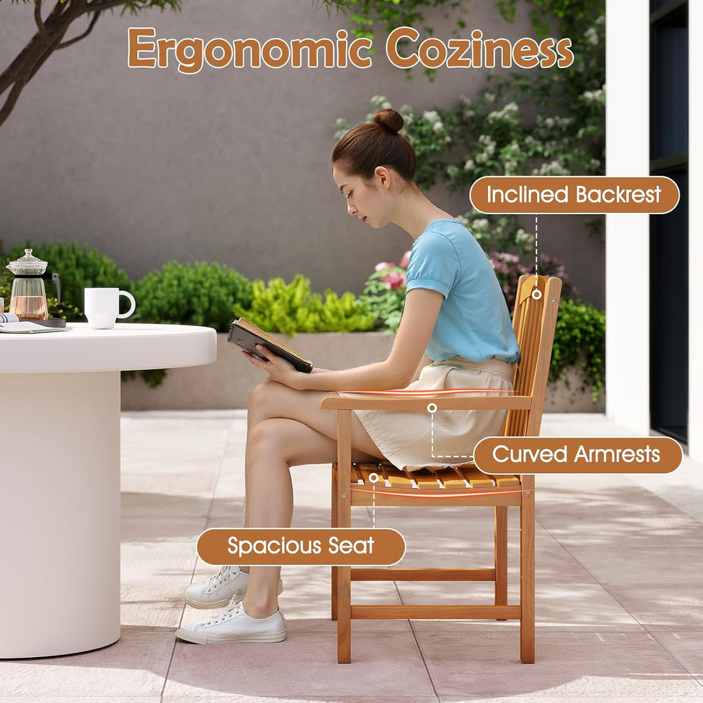 Tangkula Acacia Wood Outdoor Dining Chairs Set of 2