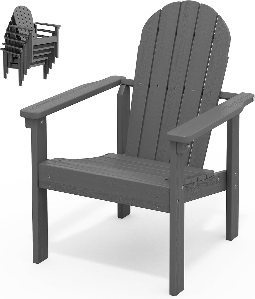 SERWALL HDPE Stackable Adirondack Chair,Space-Saving, Grey