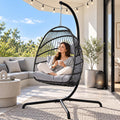 NICESOUL Swing Egg Chair Outdoor Indoor, Patio Wicker Hanging Egg Chairs with Stand, Swinging Hammock with Padded Cushions, 350lbs Sturdy Egg-Shaped Seating for Porch Bedroom Balcony Xmas Gift, Grey