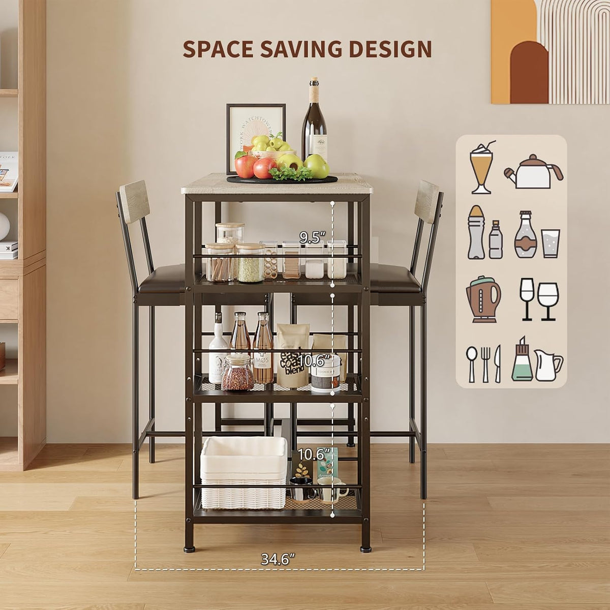 3-piece counter height dining set for 2, small, side view