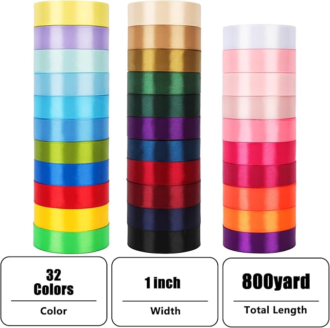 NESCCI 800 Yards Ribbon,1 Inch Satin Ribbon,Single Face Satin Ribbons, Perfect for Gift Wrapping,Wedding Decoration,Handmade Bows,Wrapping Bouquet,Halloween, Christmas