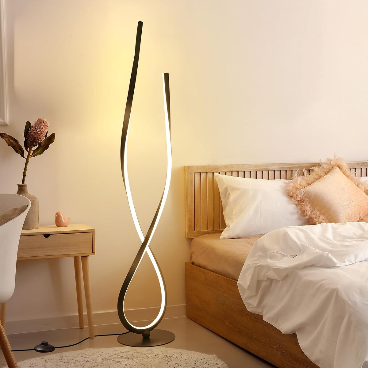 NUÜR 59" Black Spiral LED Floor Lamp, Modern Standing Lamp with Remote