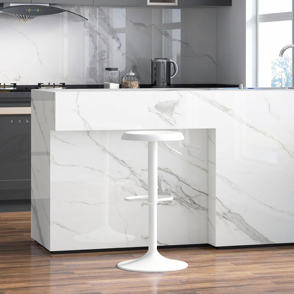 Adjustable Bar Stool, Swivel Round Metal Airlift Backless, 1 pc White