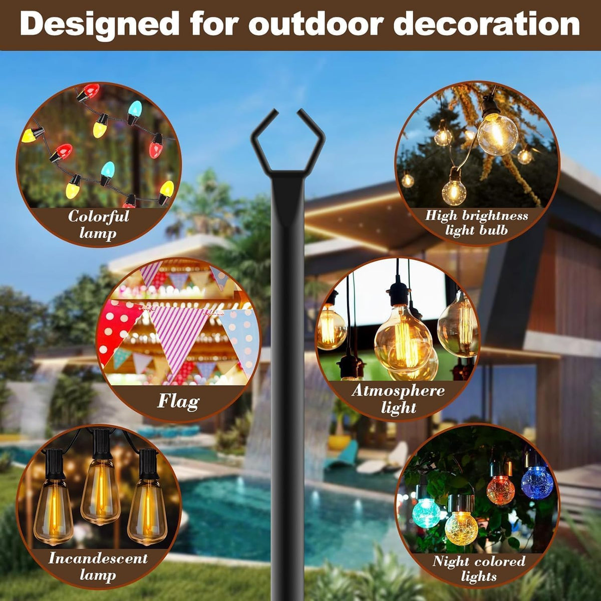 ailbton 10ft string light poles 4 pack,light poles, close-up detail