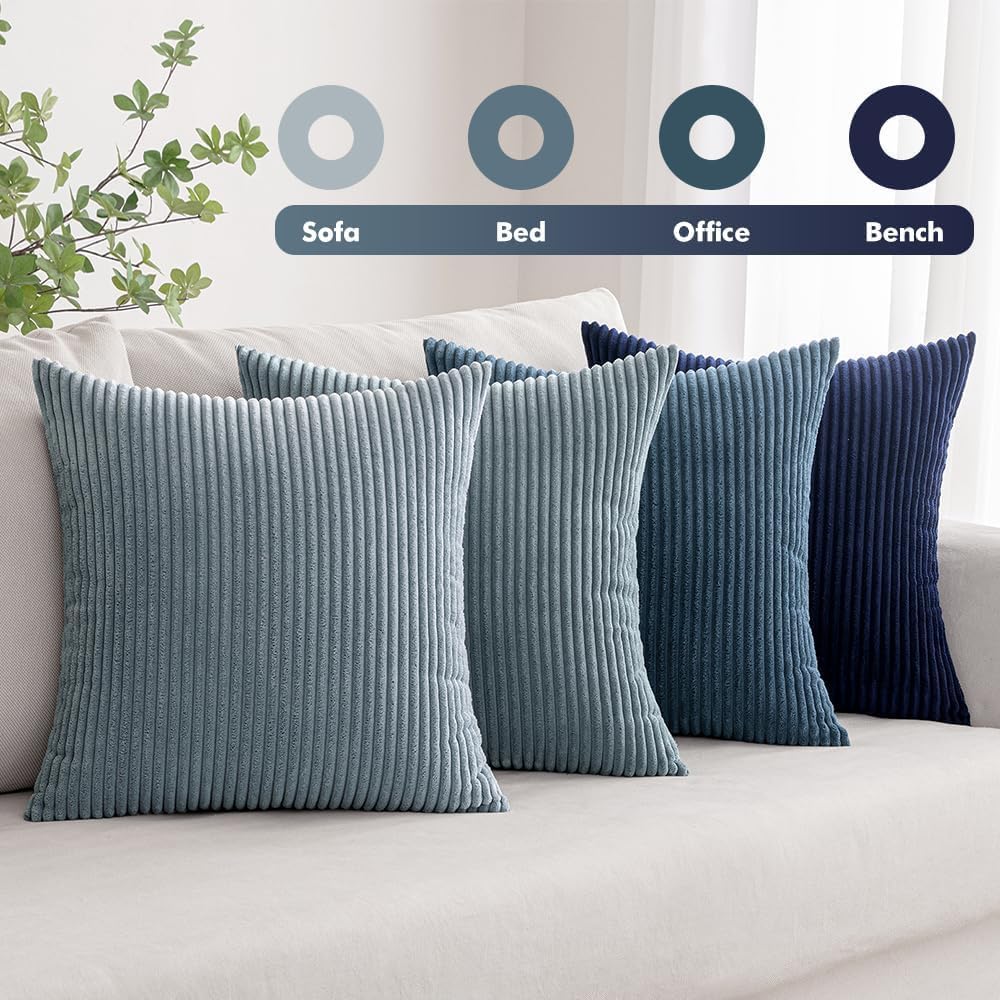 MIULEE Soft Corduroy Decorative Throw Pillow Covers Blue Navy Series 24x24