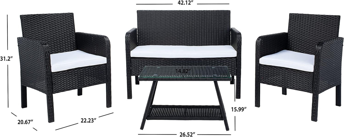 SAFAVIEH PAT7505A Collection Aboka Black and Beige 4-Piece Outdoor Living Patio Set