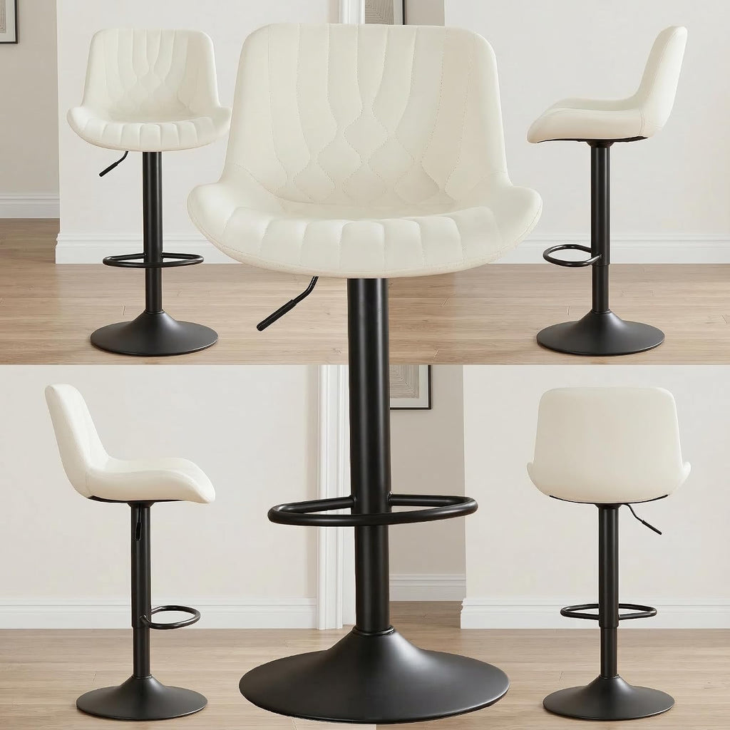 Bar Stools Set of 2, Swivel Adjustable Barstools with Backs, Beige