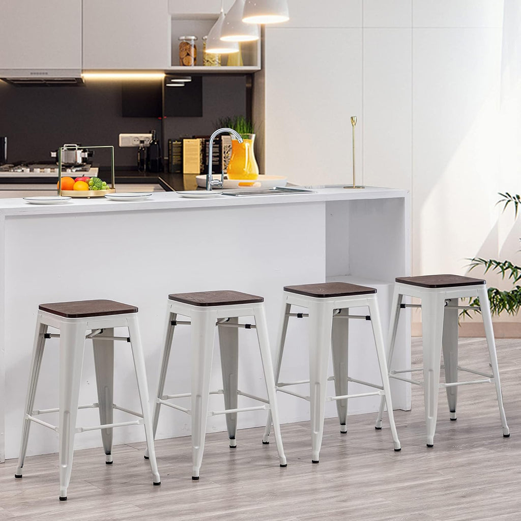 26" Backless Metal Bar Stools Set of 4 (Cream White)