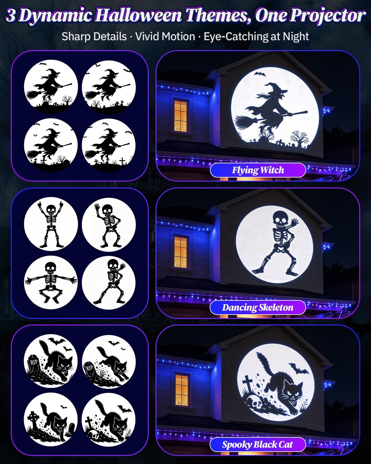 3 in 1 Halloween Projector Lights, Dynamic Halloween Projector Outdoor