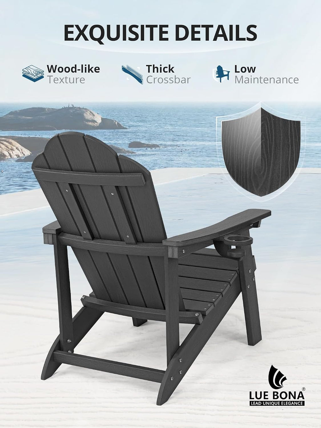 LUE BONA HDPE Adirondack Chairs Set of 4, Black Fire Pit Chairs