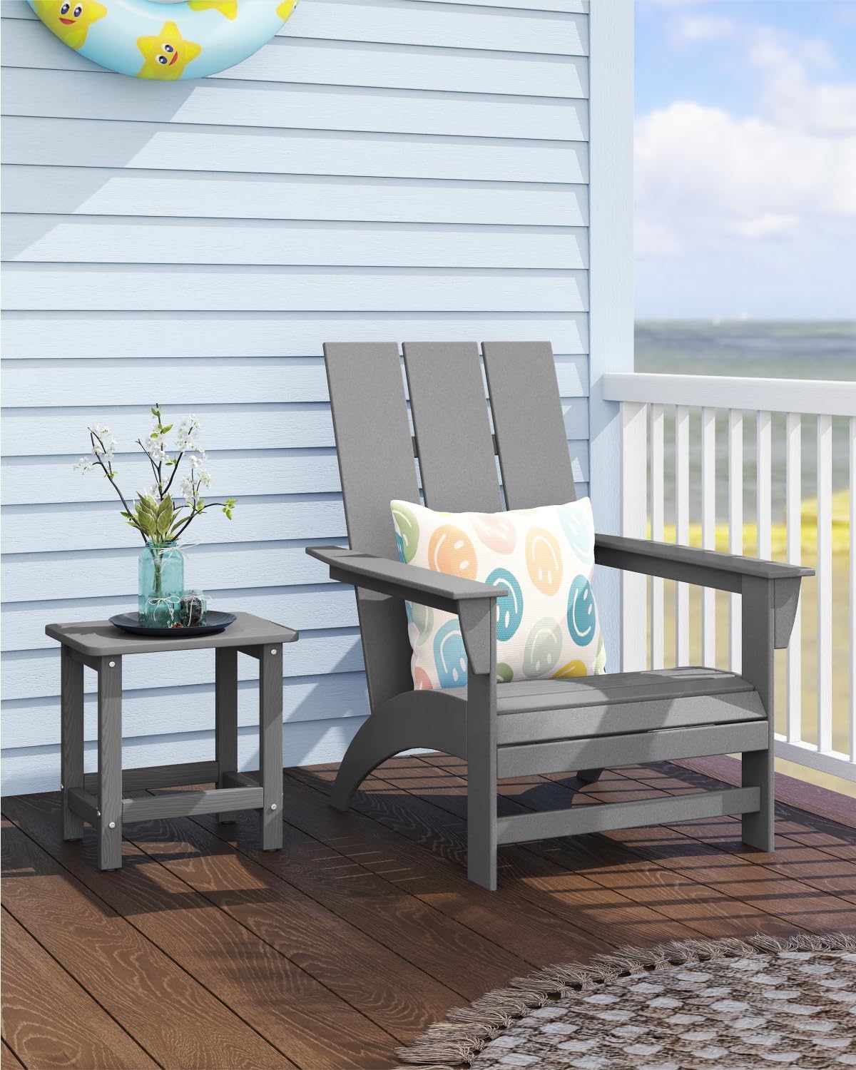 Weatherproof Outdoor Side Table, HDPE Small Outdoor Table for Adirondack, 16.6-Inch Patio Square End Tables for Garden, Backyard, Porch, Deck, Balcony, Poolside (Grey)