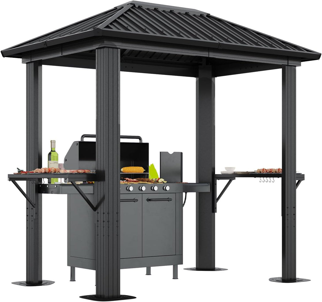 Aoxun 5 x 8FT Grill Hardtop Gazebo with Galvanized Steel Roof, Gray