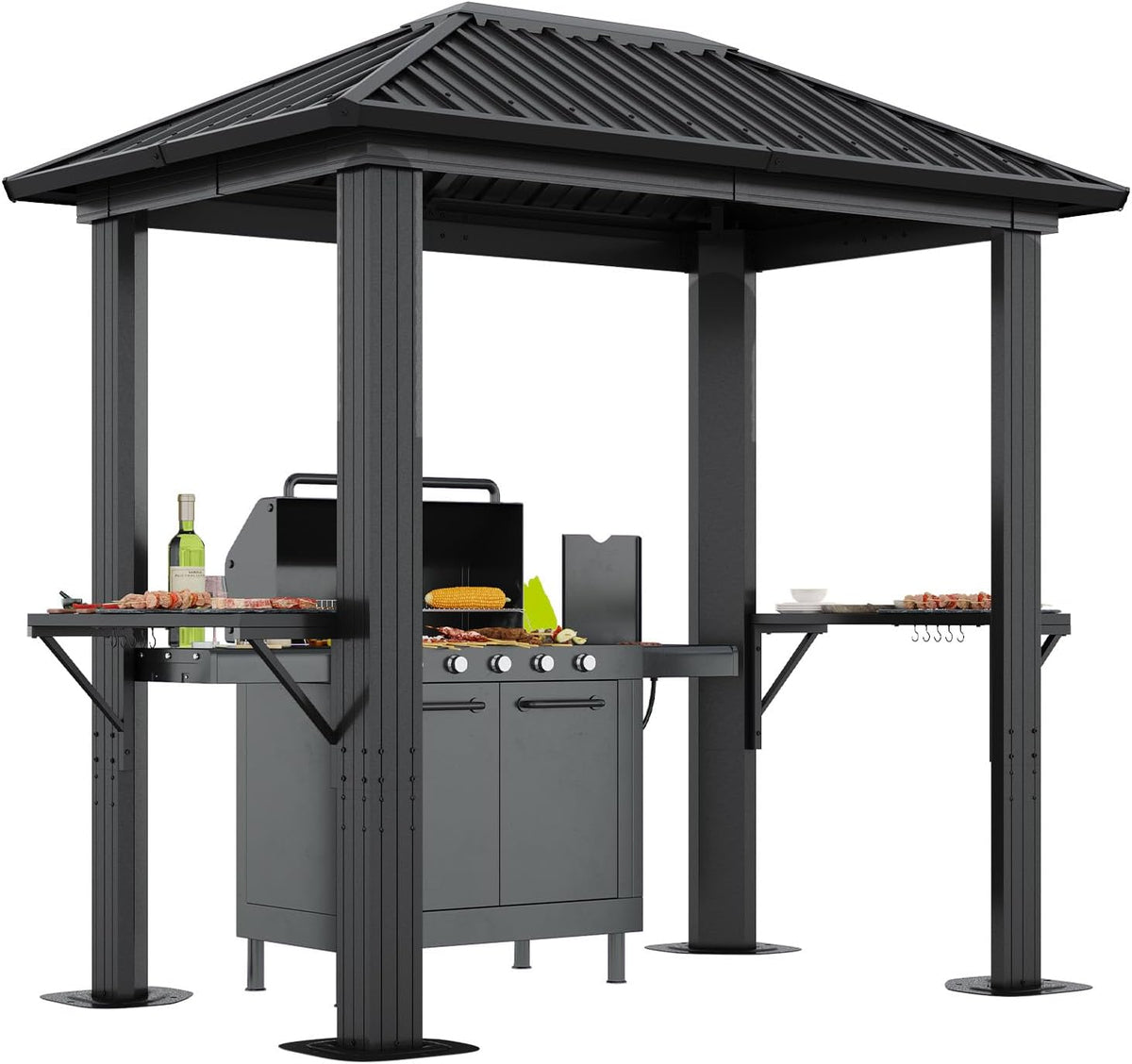 Aoxun 5 x 8FT Grill Hardtop Gazebo with Galvanized Steel Roof, Gray