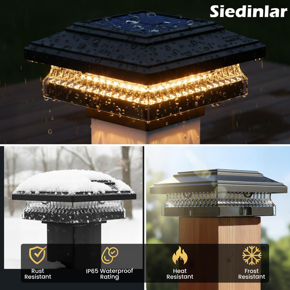 SIEDiNLAR Solar Post Cap Lights 4x4 & 5x5, 6 Pack 2 Modes 50 Lumens Black