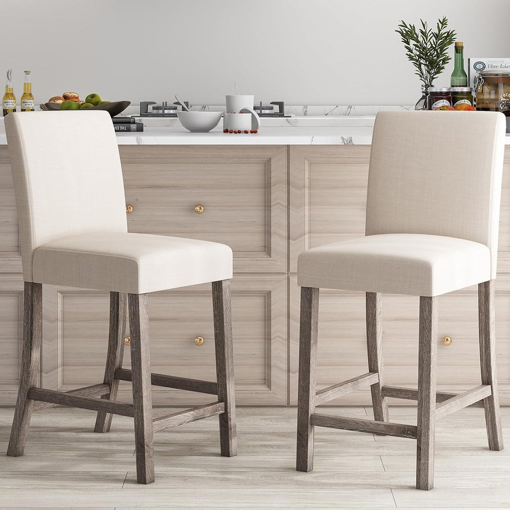 COSTWAY Wooden Counter Height Bar Stools Set of 2 with Upholstered Seat