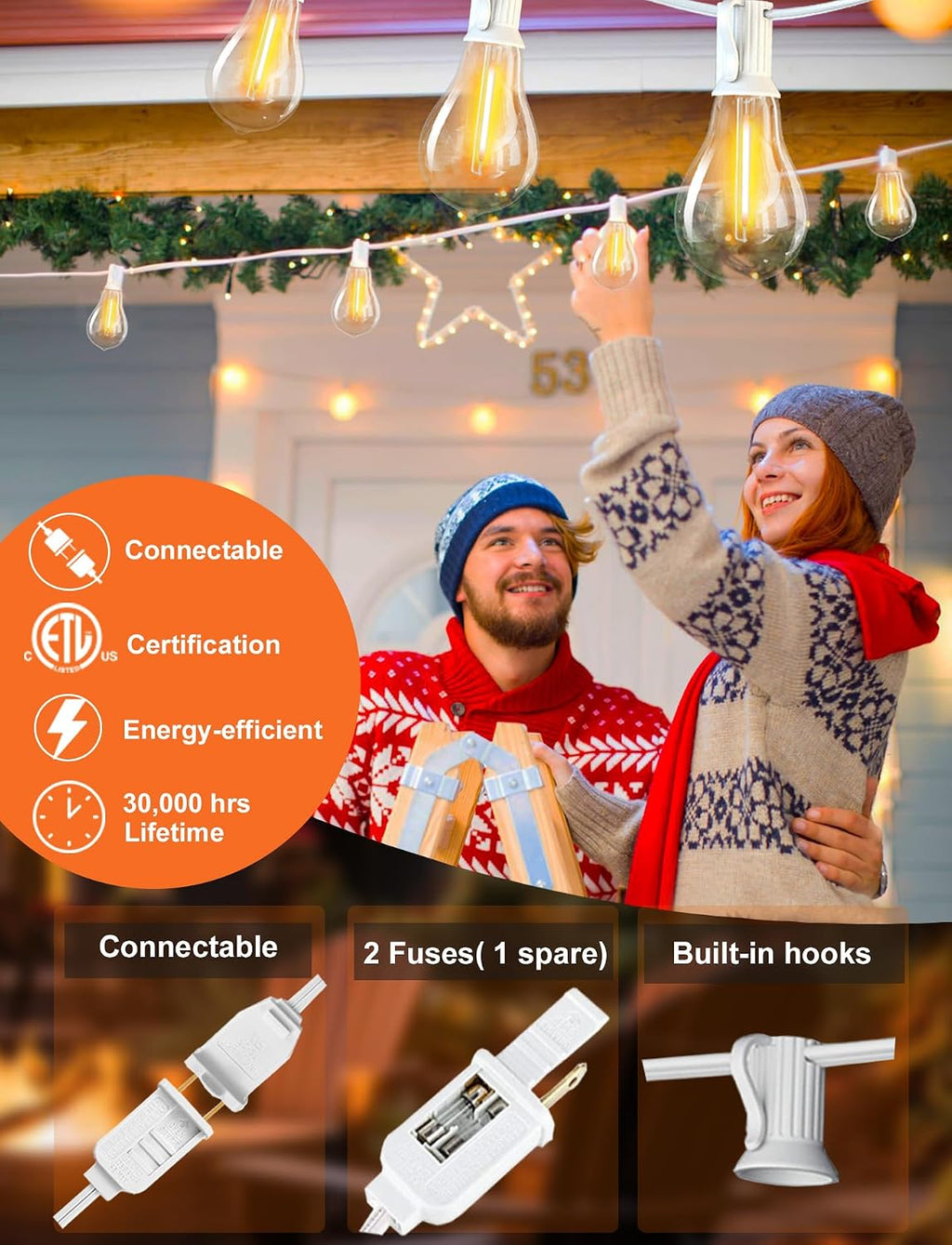 white outdoor string lights 120ft waterproof lighting for shown in use