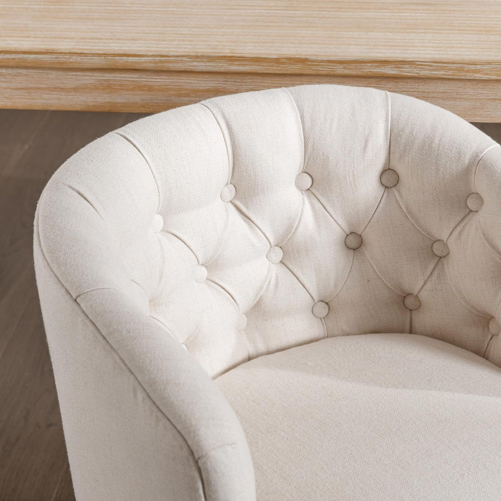LukeAlon Tufted Arm Linen Dining Chairs Set of 4, Beige