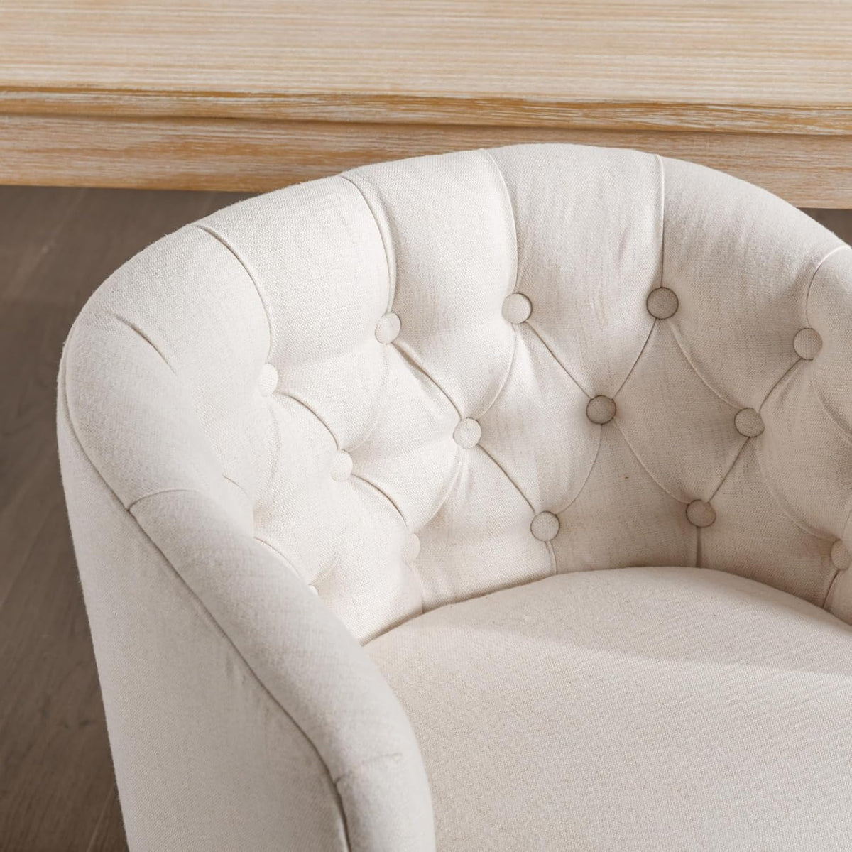 LukeAlon Tufted Arm Linen Dining Chairs Set of 4, Beige