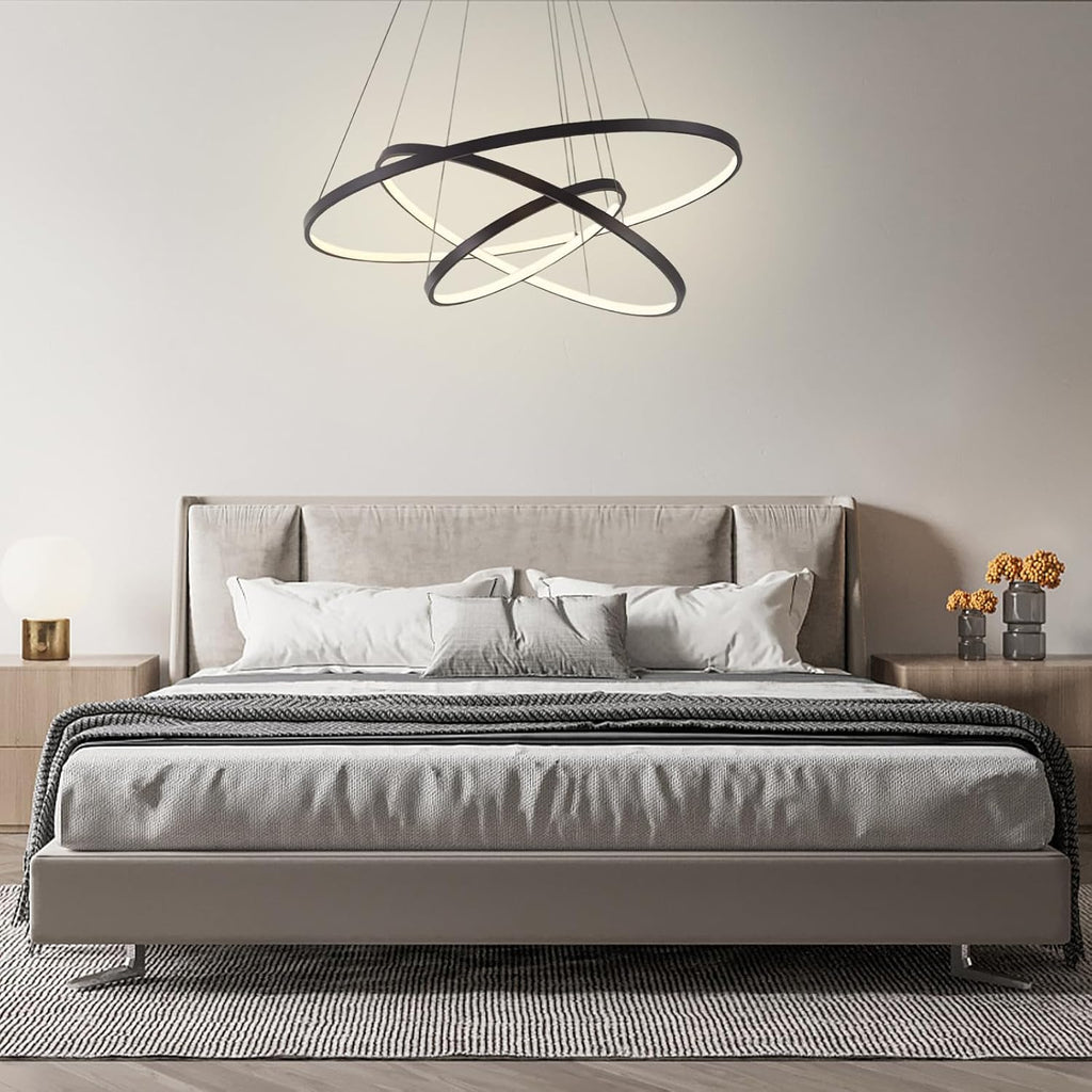 LightInTheBox Modern LED Pendant Light 3 Ring Chandeliers Black Circle Pendant Light Fixtures for Living Room Dinning Room Office (Light Source: Warm White)
