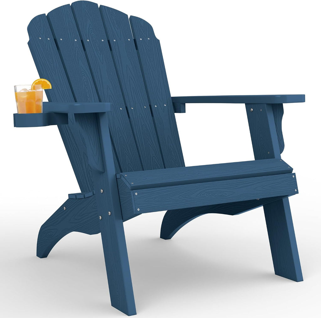 YEFU Oversized Adirondack Chair with Cup-Holder- Navy Blue