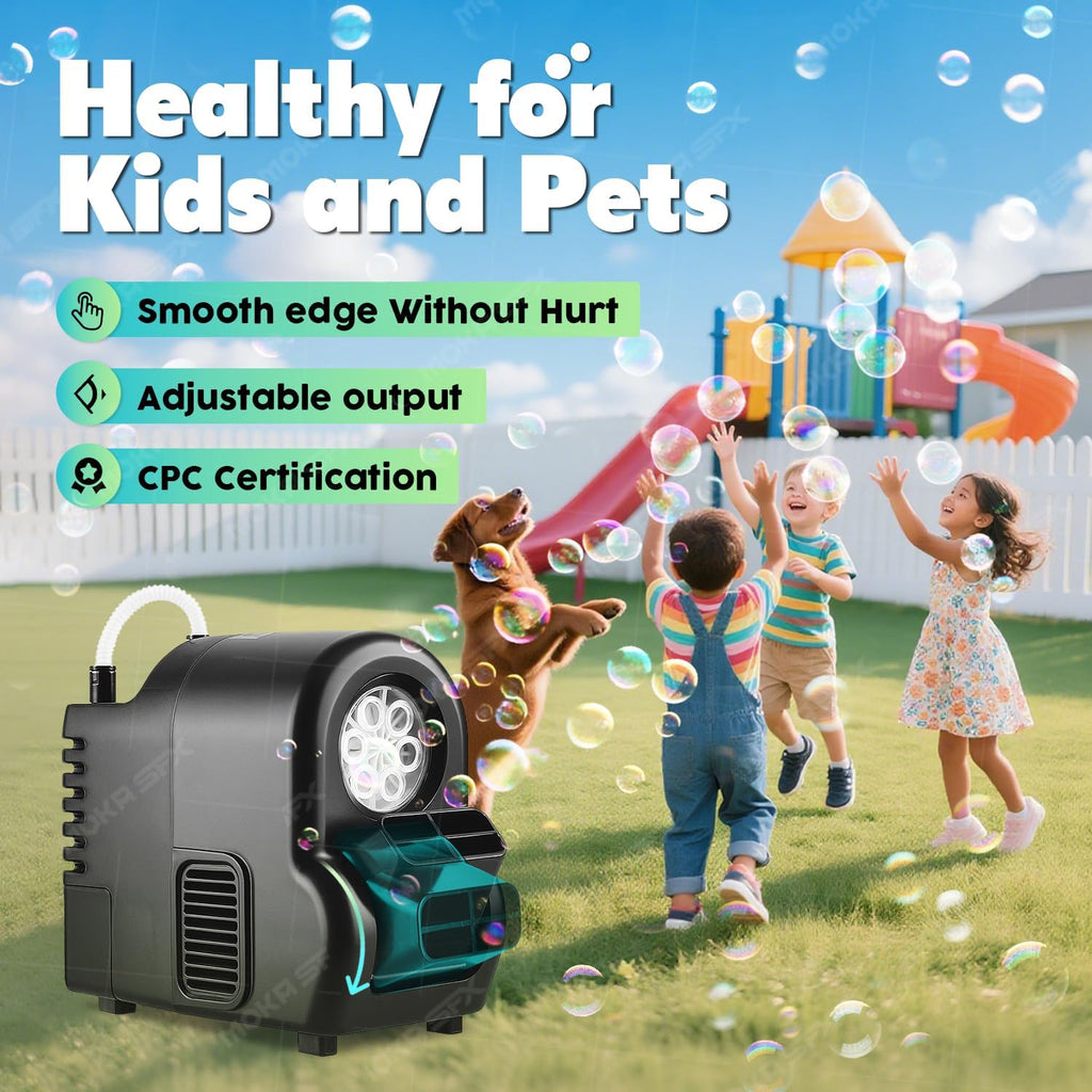 Moka Intelligent Fuel-efficient Bubble Machine with Remote Control & Battery Option - 5M Bubble Range,Continuous Operation for Halloween Party Christmas Holiday Events (Bubble)