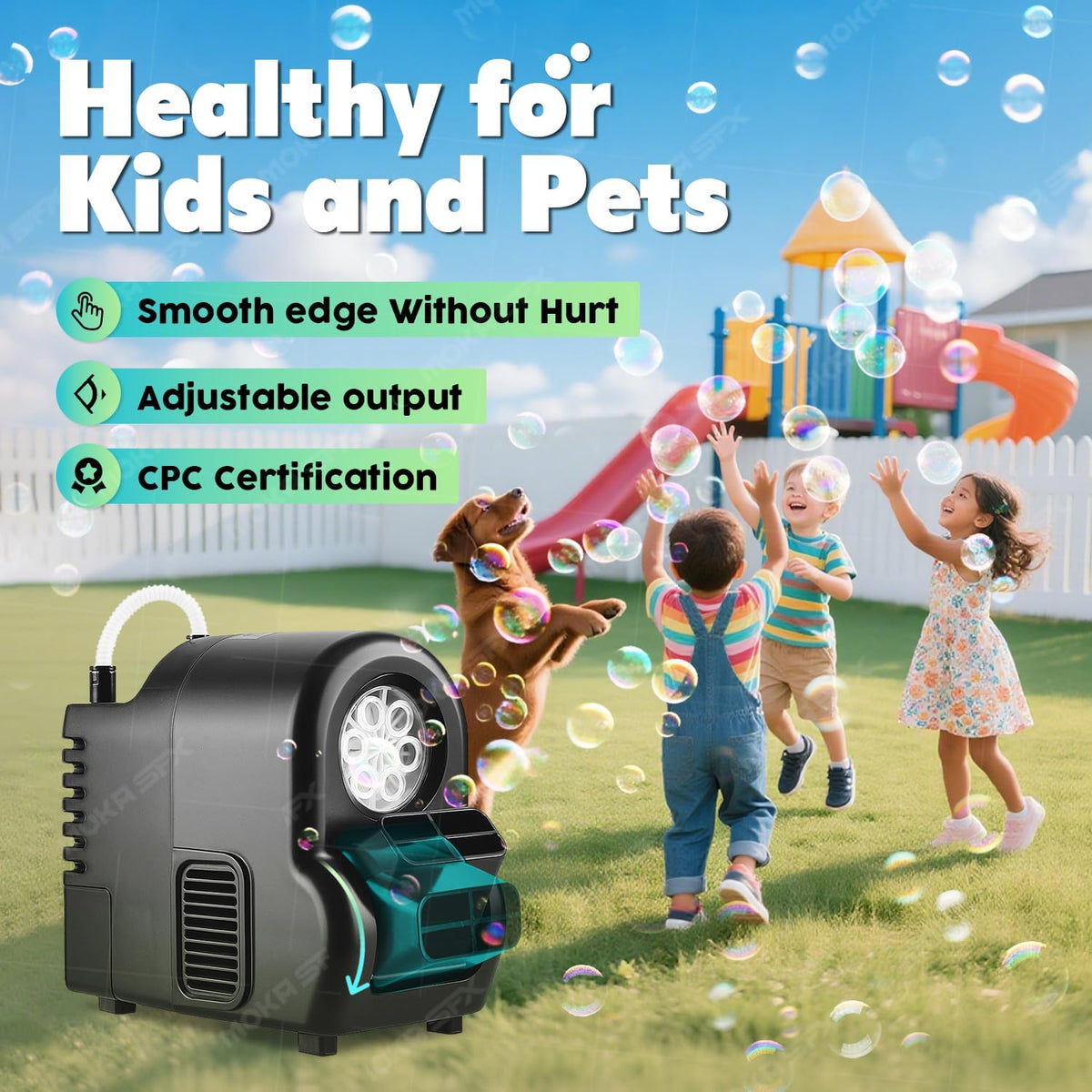 Moka Intelligent Fuel-efficient Bubble Machine with Remote Control & Battery Option - 5M Bubble Range,Continuous Operation for Halloween Party Christmas Holiday Events (Bubble)