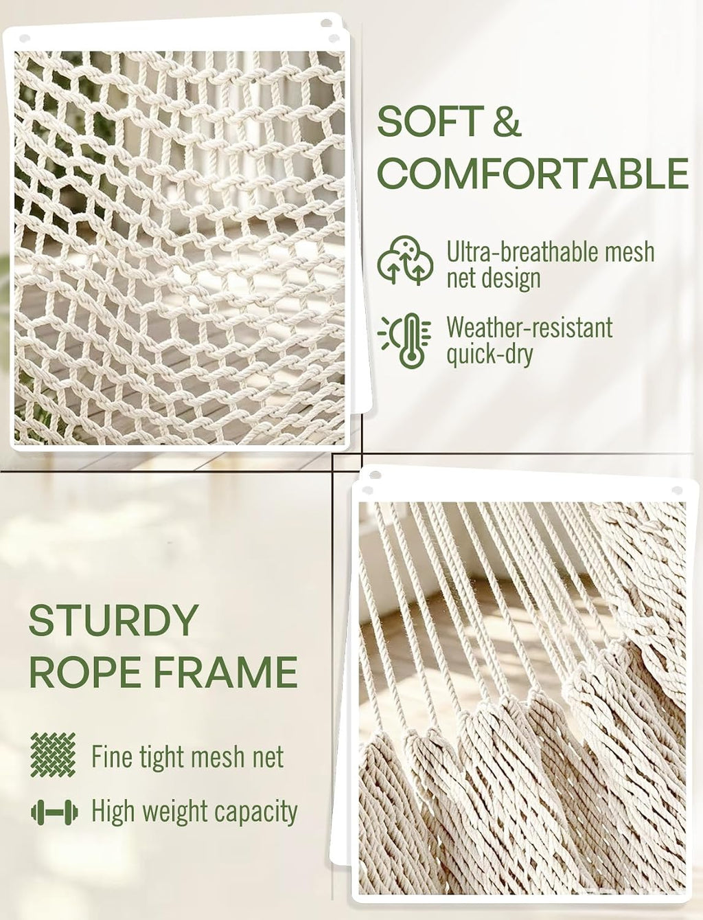 chihee hammock chair handmade woven mesh hanging seat, side view