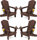 SERWALL Outdoor Adirondack Chair Set of 4 with Cup Holders,Foldable,Coffee